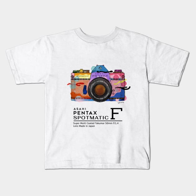 Colorful vintage camera Asahi Pentax Spotmatic F Kids T-Shirt by notyetfamous